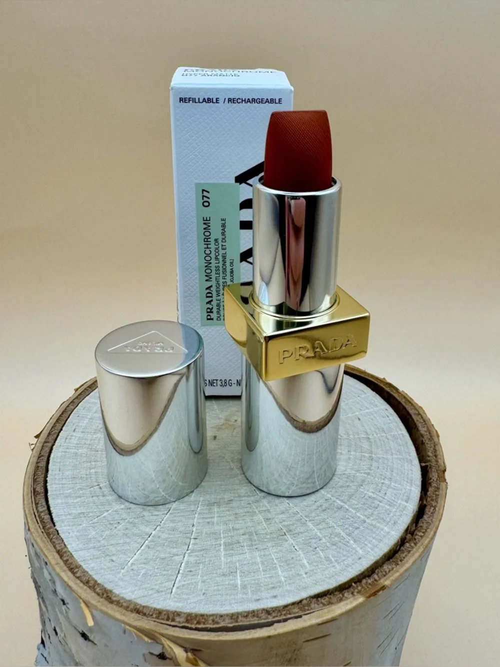Prada Monochrome Hyper Matte 077 Arancio Lipstick Refillable Magnetic Case - Picture 8 of 15